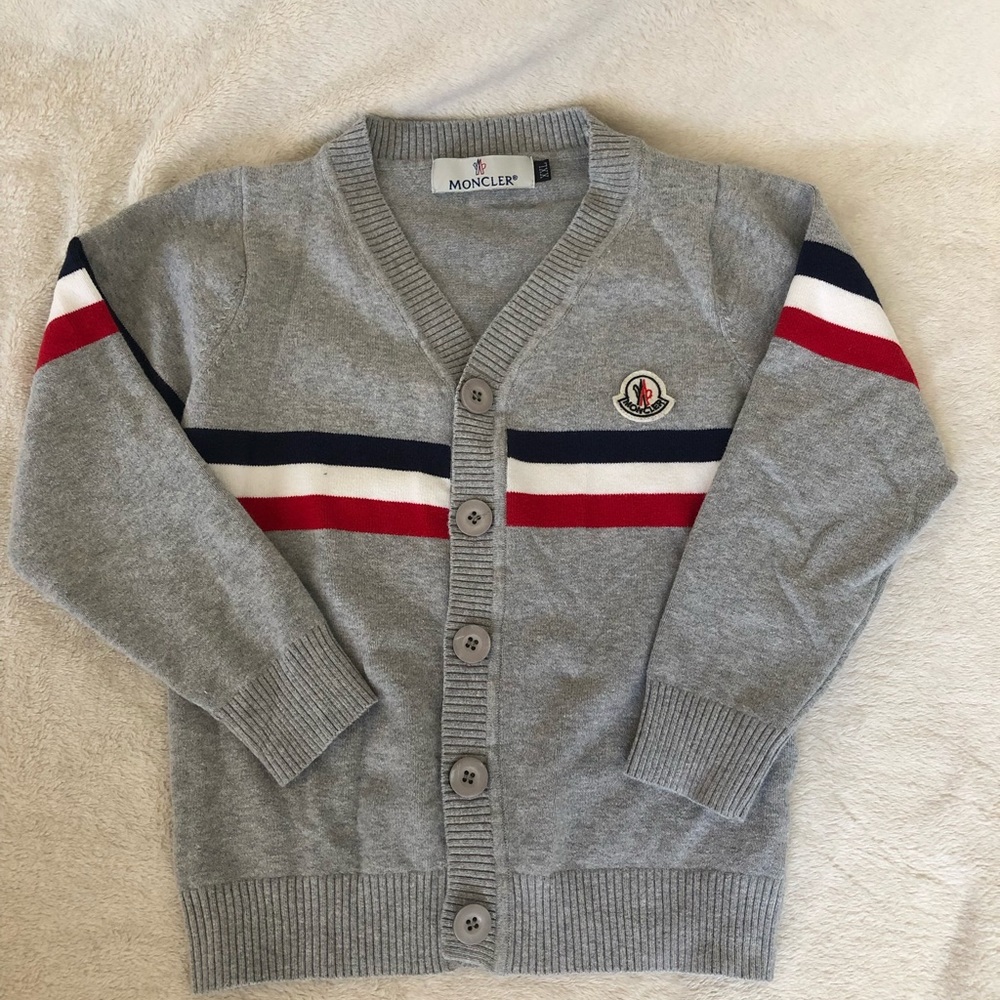 Boys Moncler Sweater, Limited Edition Grey Button Down Cardigan, Size XXL